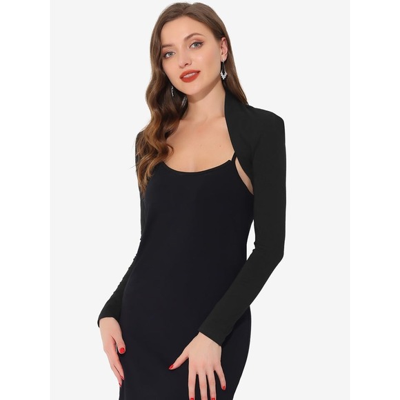 Allegra K Bolero Shrug Open Front Long Sleeve‎ Cropped Cardigan Black L NWT - Picture 1 of 10